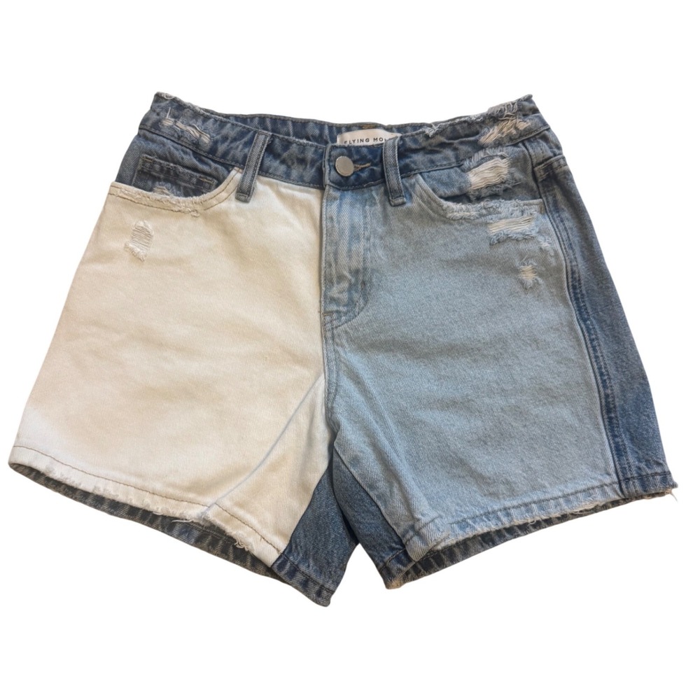 Flying Monkey High Rise Shorts Womens 24 Blue White Two Tone Distressed Y4075